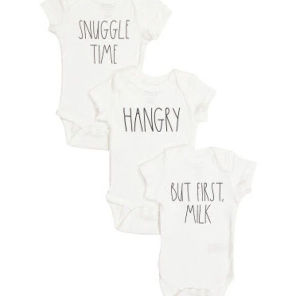 RAE DUNN Newborn 3pk Text Bodysuit Set - Picture 1 of 1